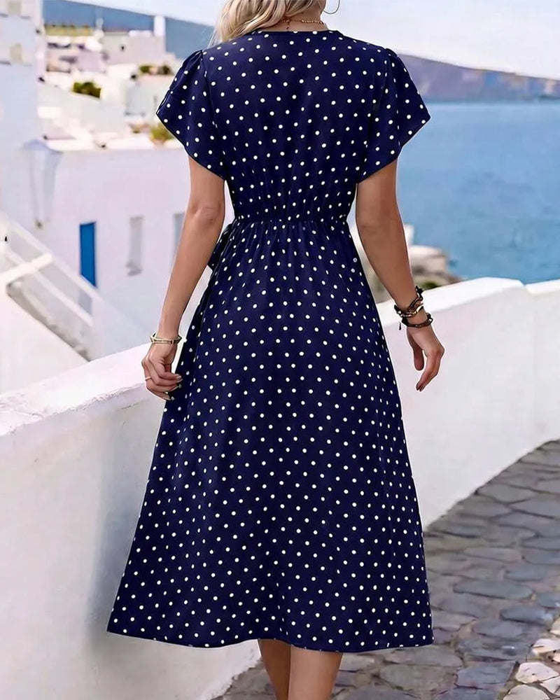 Robe Col En V À Pois Volant Taille