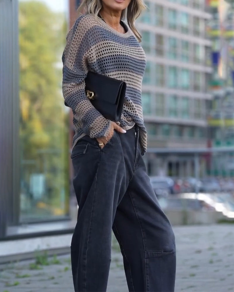 Pullover Rayure Découpe Tricoté