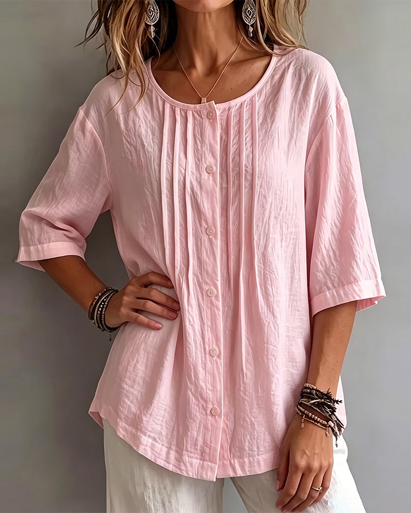 Blouse Décontractée Uni Manches Mi-Longues