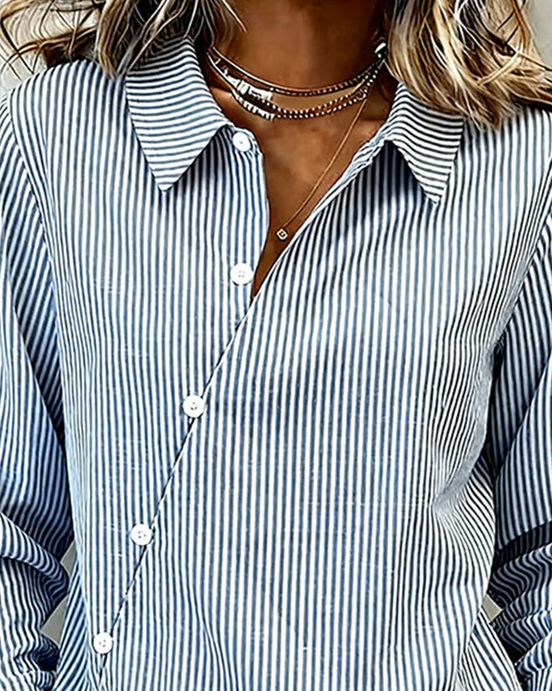 Chemisier Un Boutonné Asymétrique Rayé