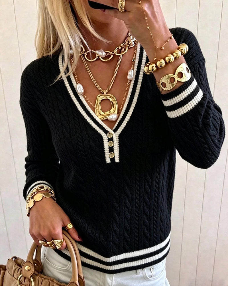 Pull Col En V Bordure Contrastée Pull