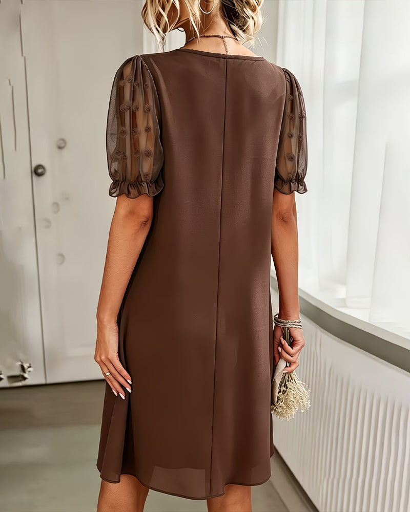 Robes Manche Bouffante Col V A-Ligne Patchwork