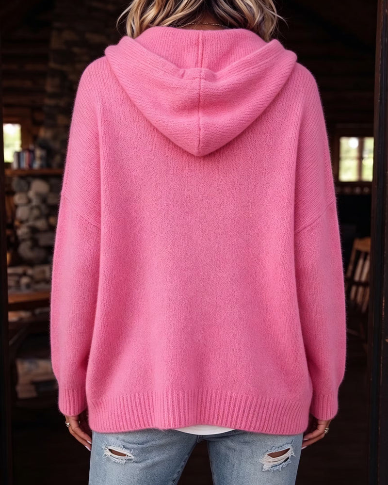 Cardigan Manche Coude Capuche Boutonnage Simple