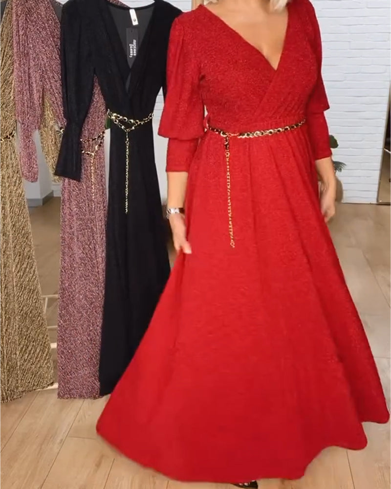 Robe Élégante Unie À Col En V