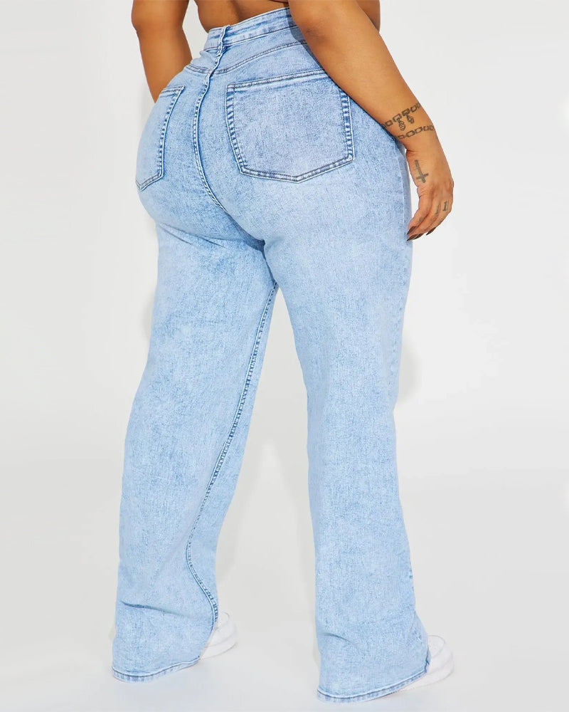 Jean Taille Haute Avec Effet Liftant Et Évasé Léger
