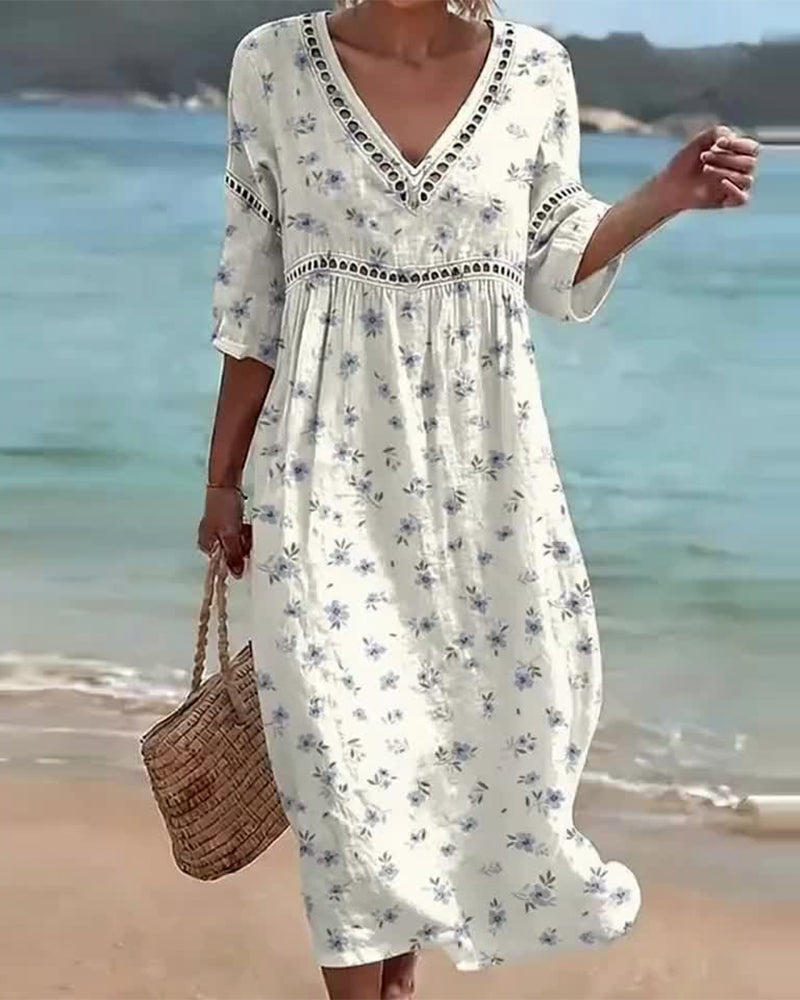 Robe Floral Col V Évidé