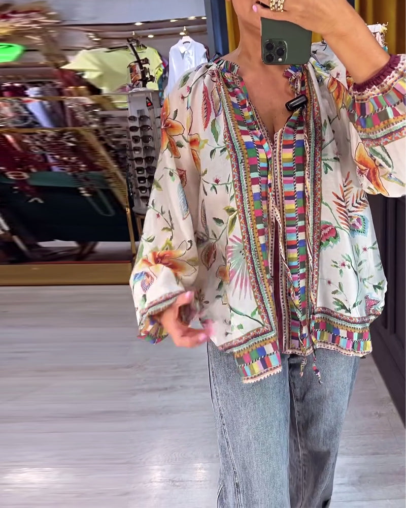 Blouse Sexy à col en V Imprimé tendance