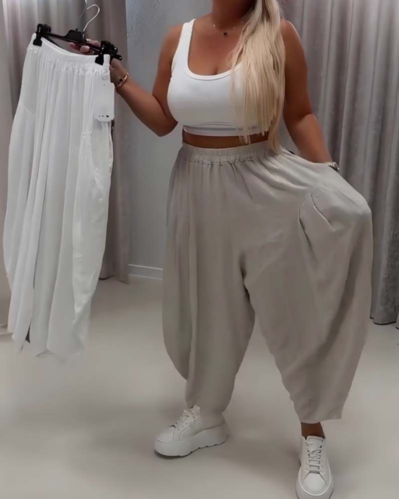 Pantalon Taille Élastique Jambe Large Harem