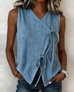 Blouse Col En V Sans Manches Croisé Gilet