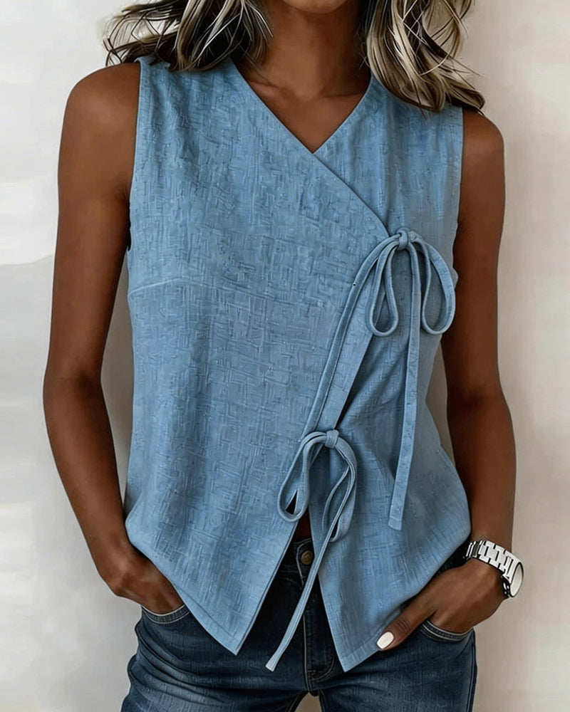 Blouse Col En V Sans Manches Croisé Gilet