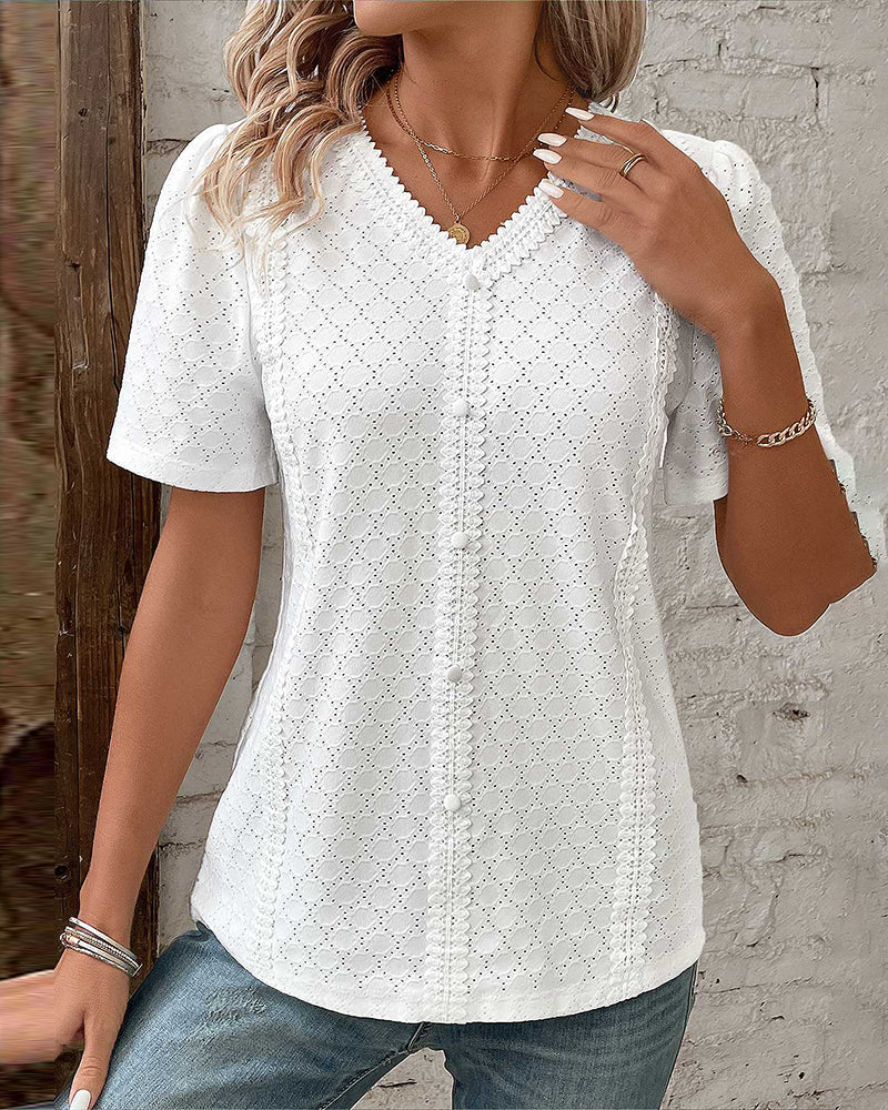 Top à manches bulles de couleur unie