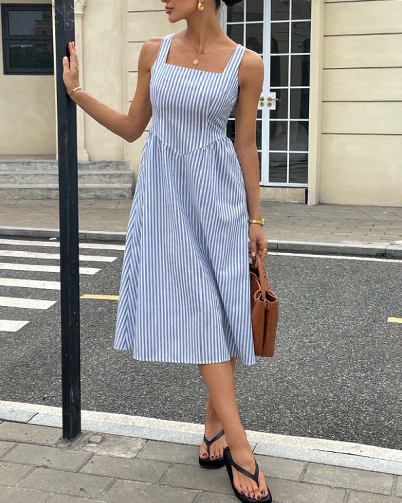 Robe Sans Manches Rayée A-Ligne