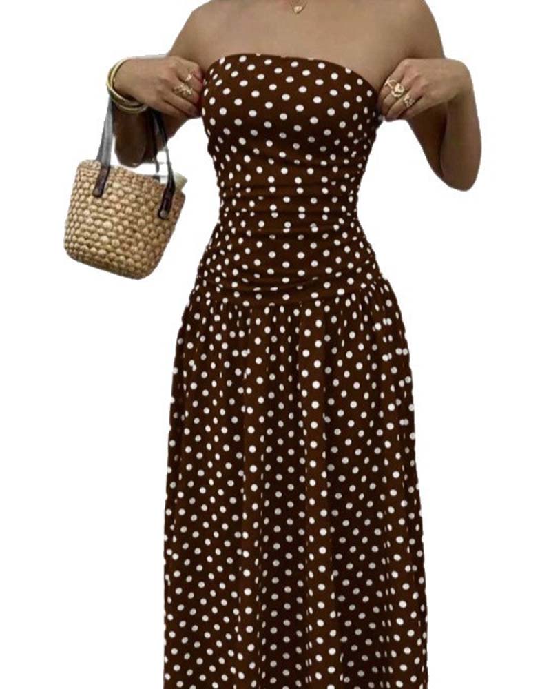 Robe Bandeau À Pois Ligne A Longue