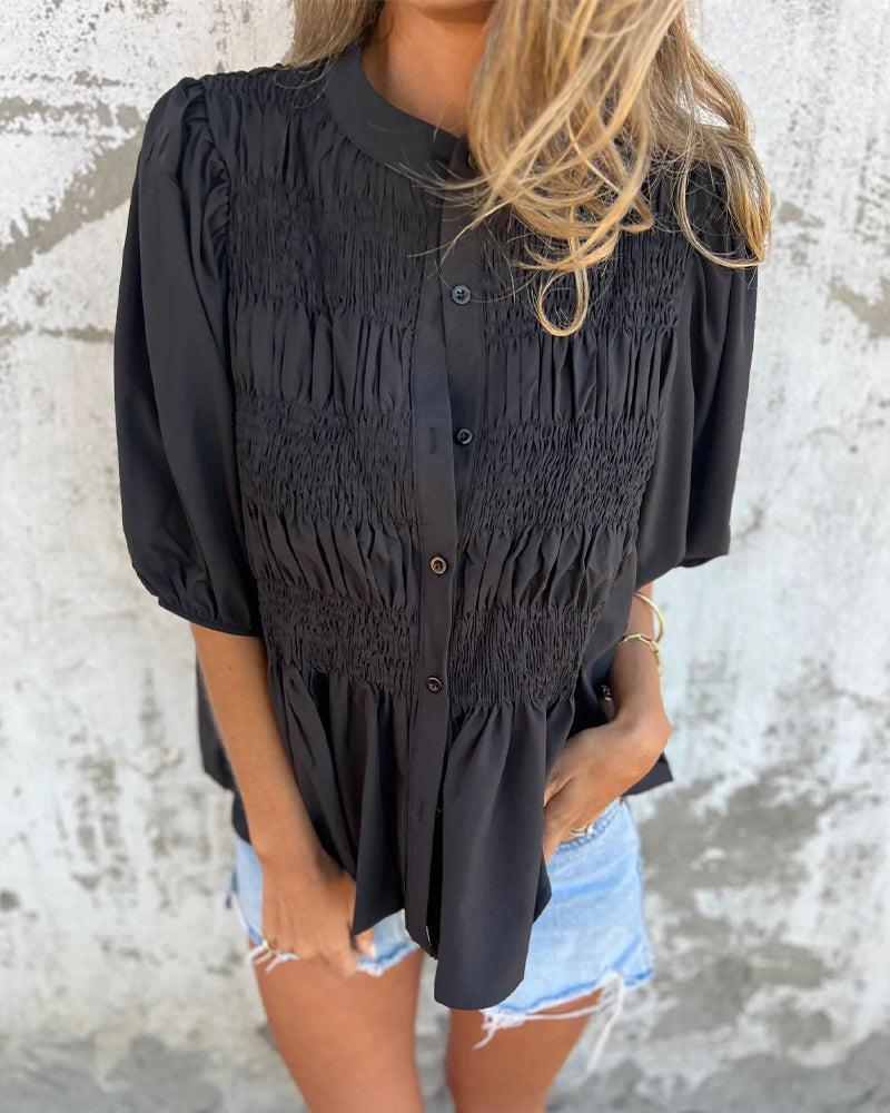 Blouse Mode Décontractée Manches Courtes Uni