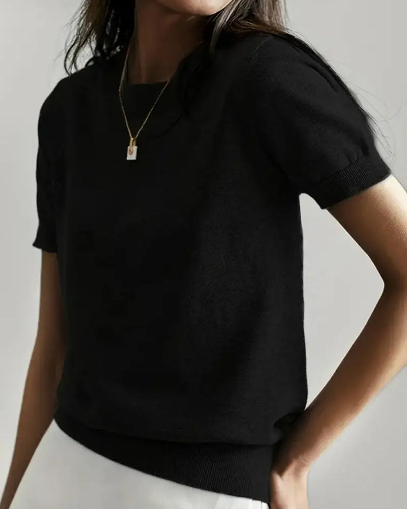 Pull Col Rond Manches Courtes Maille Fine