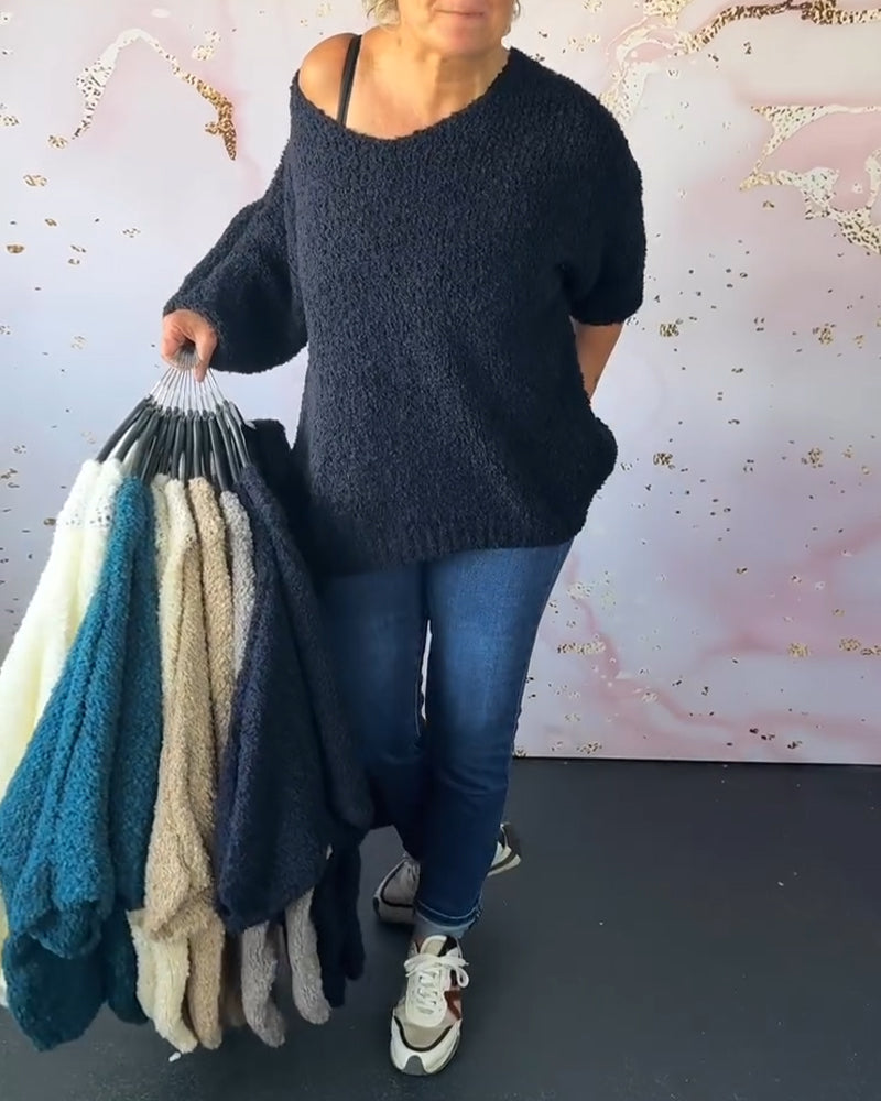 Pull décontracté de couleur unie à col en V