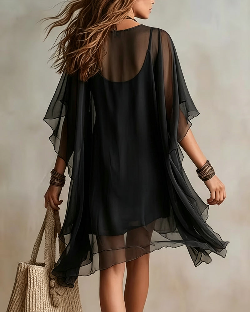 Robe Col En V Irrégulier Transparent Ample