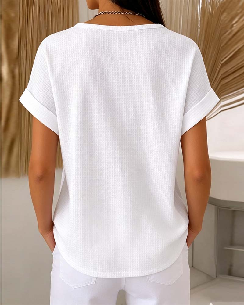 T-Shirt Col Rond Bouton Gaufre
