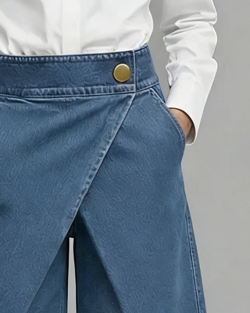 Pantalon En Denim Poche Asymétrique