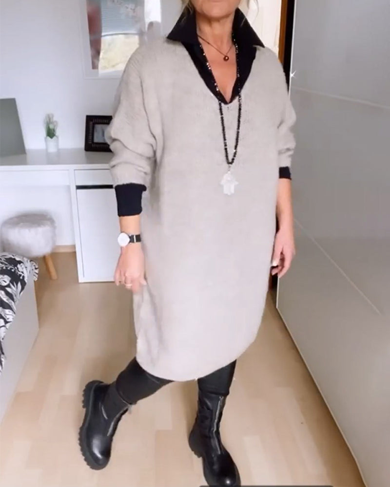 Robe chemise décontractée de couleur unie à boutons