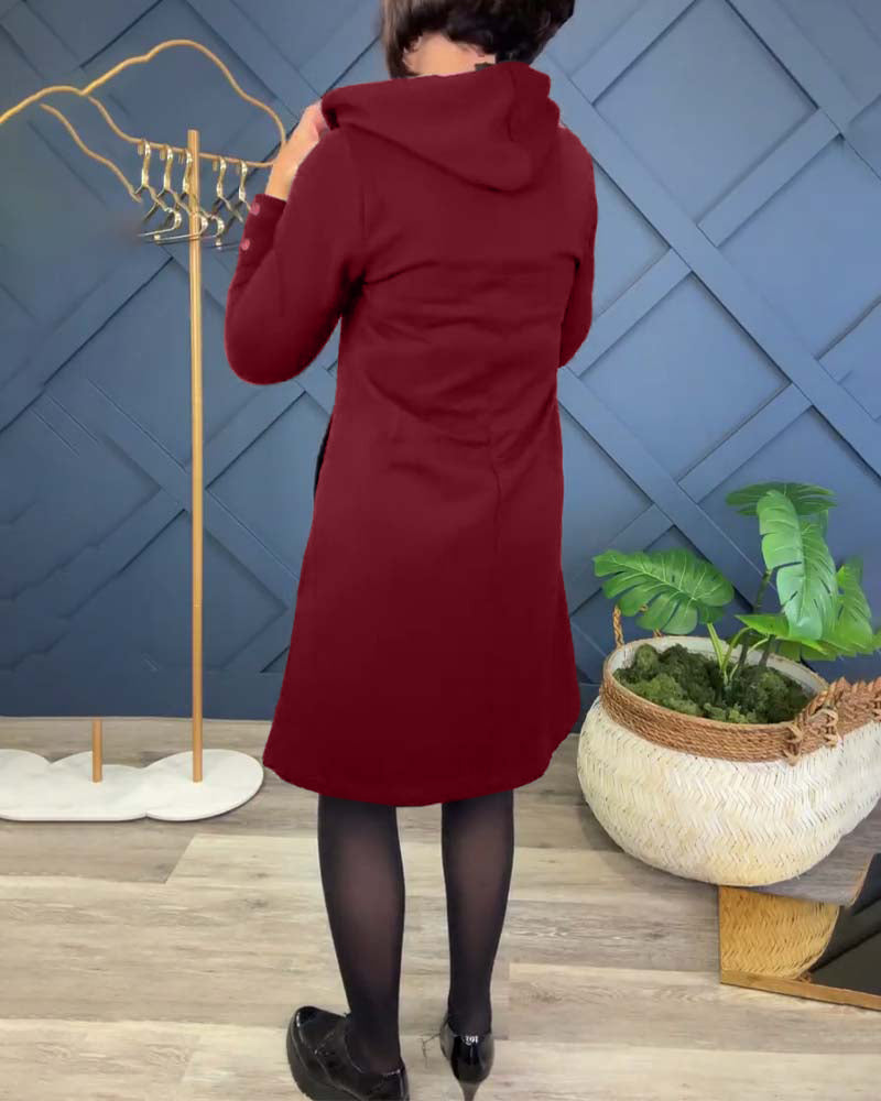 Robe décontractée à capuche zippée et imprimé cercle