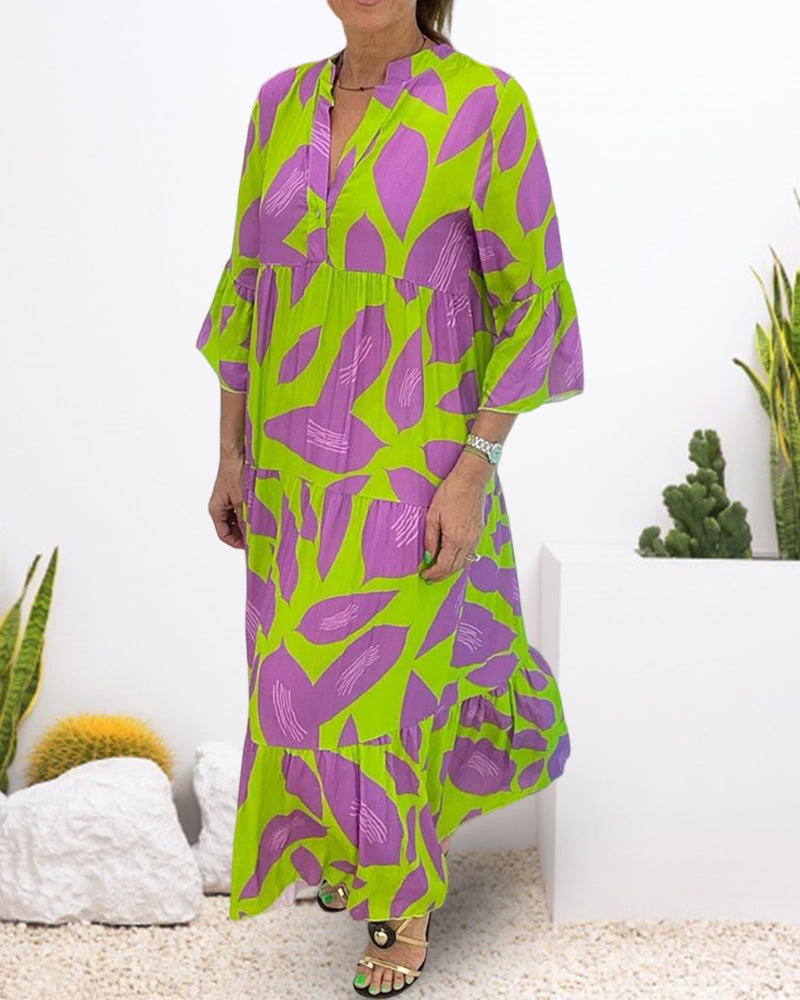 Robe imprimé feuilles à manches courtes