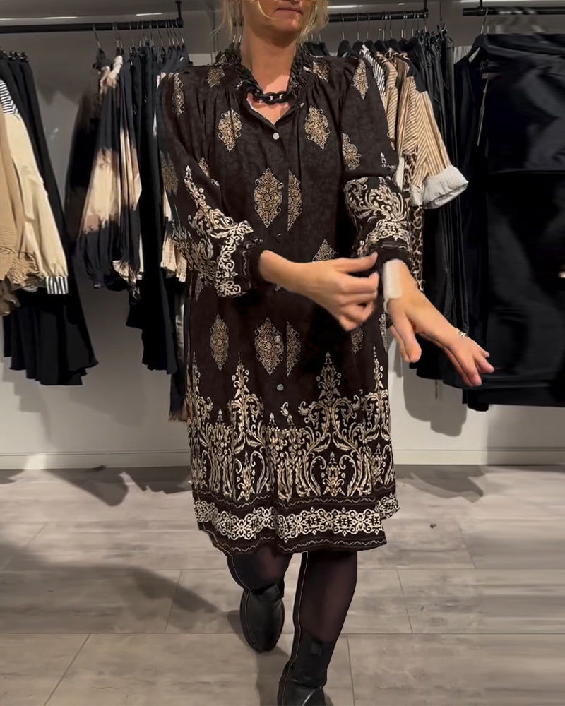 Robe à imprimé vintage boutonnée à revers