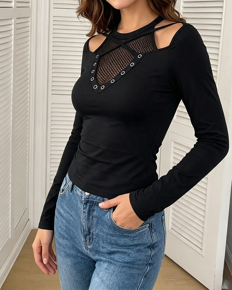 Blouse Col Rond Hors Épaule Découpe Croisé Slim
