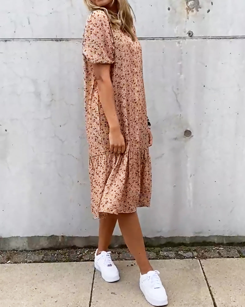 Robe droite imprimée à manches courtes