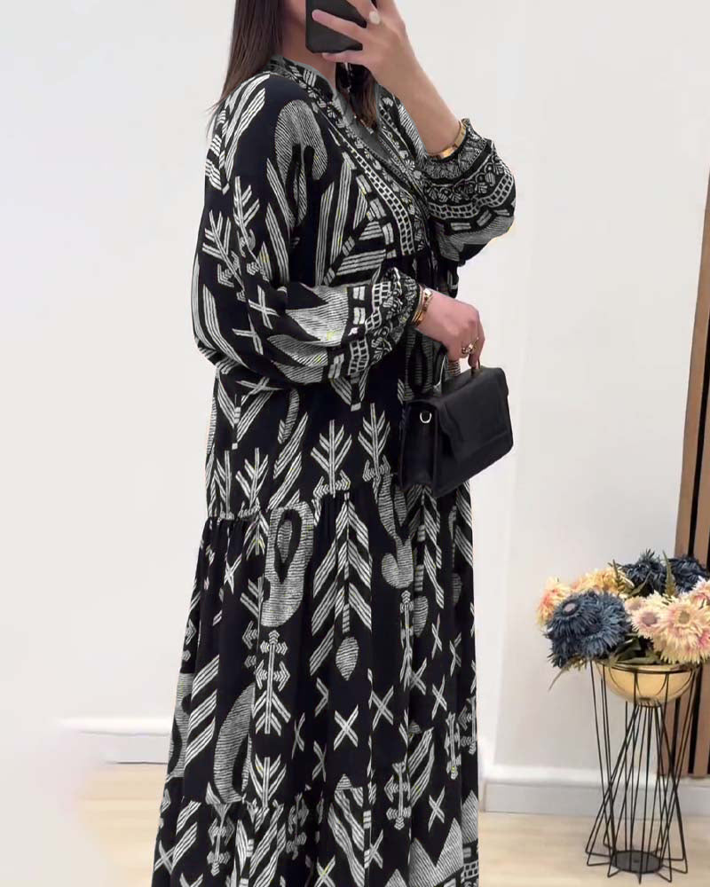 Robe imprimée à manches longues et col V