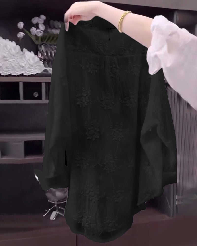 Chemise Uni Brodée Épaules Tombées