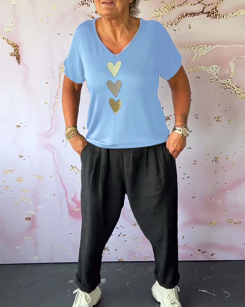 Blouse love manches courtes col V