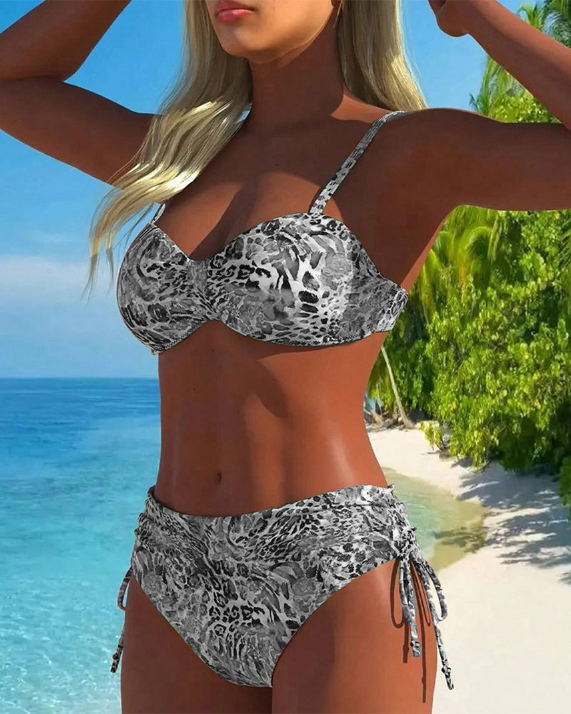 Maillot de Bain en Deux Pièces Accrocheur avec Motif Léopard