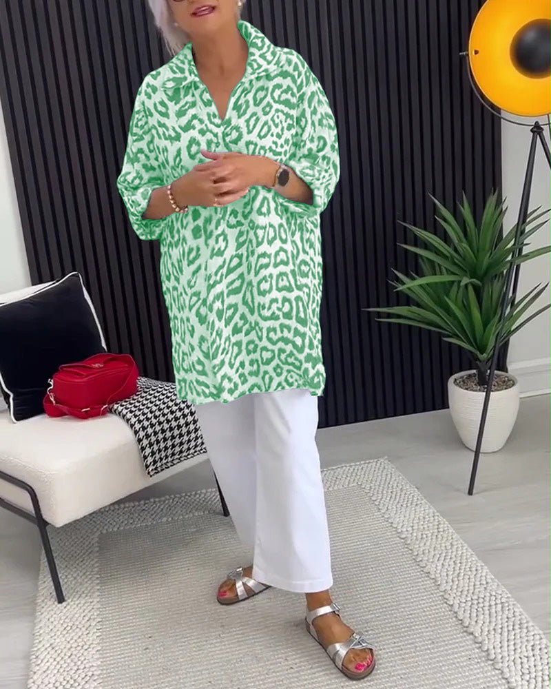 Blouse Revers Imprimé Léopard