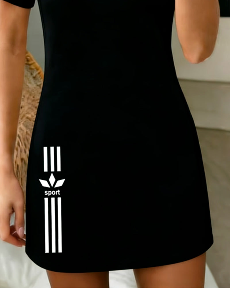 Robe Imprimée Encolure Ronne Décontractée