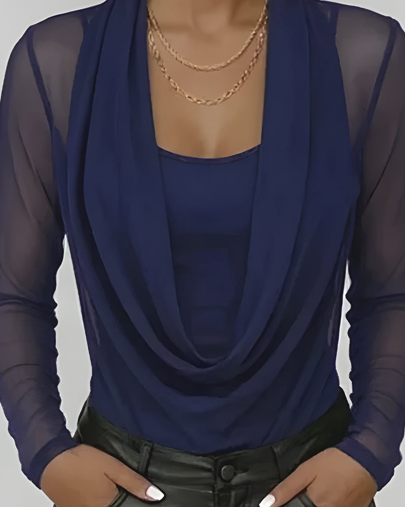 Haut Manche Mesh Col Claudine Manches Longues