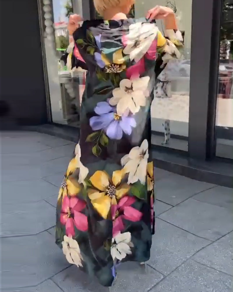 Robe manches 3/4 imprimé fleuri