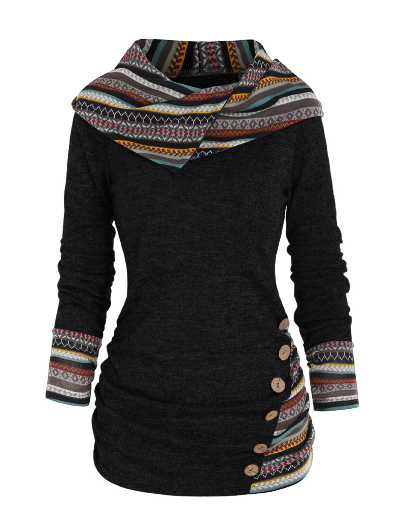 Sweat-shirt à capuche décontracté de couleur contrastée