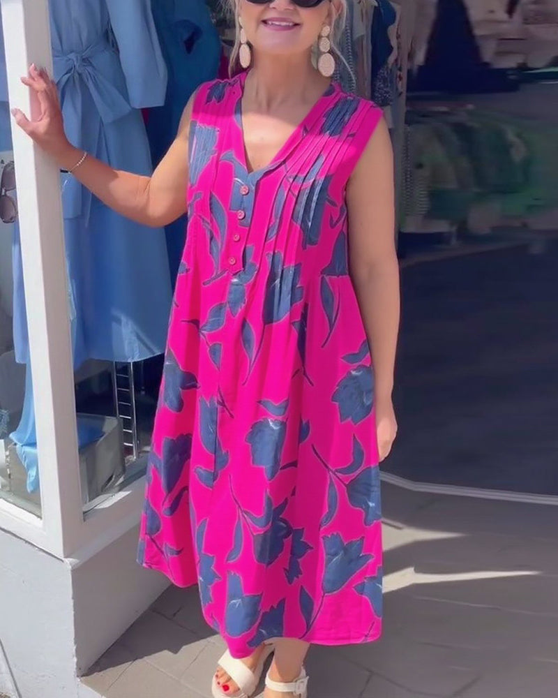 Robe Décolleté En V Sans Manches Imprimée