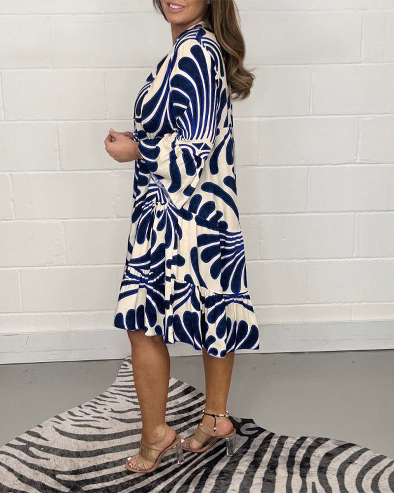 Robe décontractée à col en V imprimée