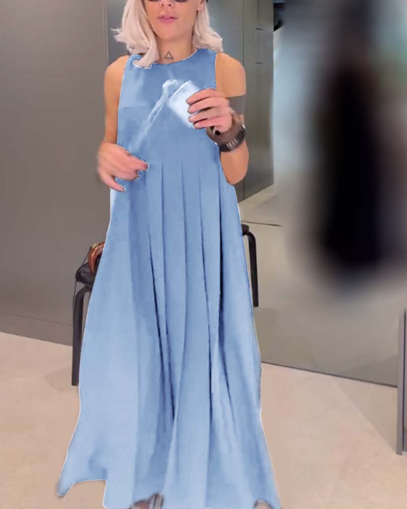 Robe débardeur plissée élégante de couleur unie