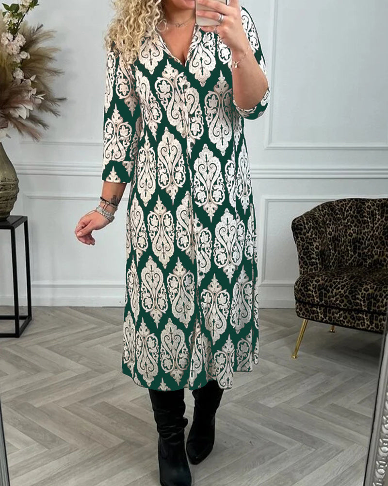 Robe à revers imprimé et fente latérale