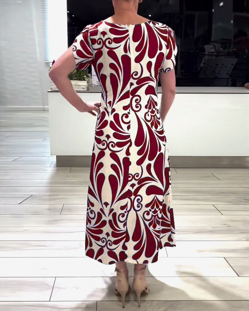 Robe élégante à manches courtes et imprimé contrasté