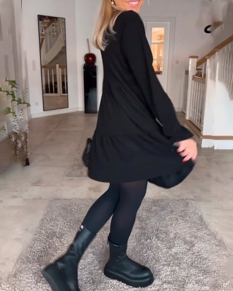 Robe simple à manches longues de couleur unie