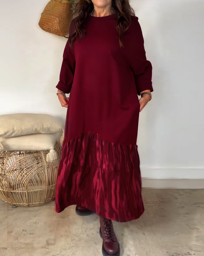 Robe Col Rond Imprimé Patchwork Irrégulier