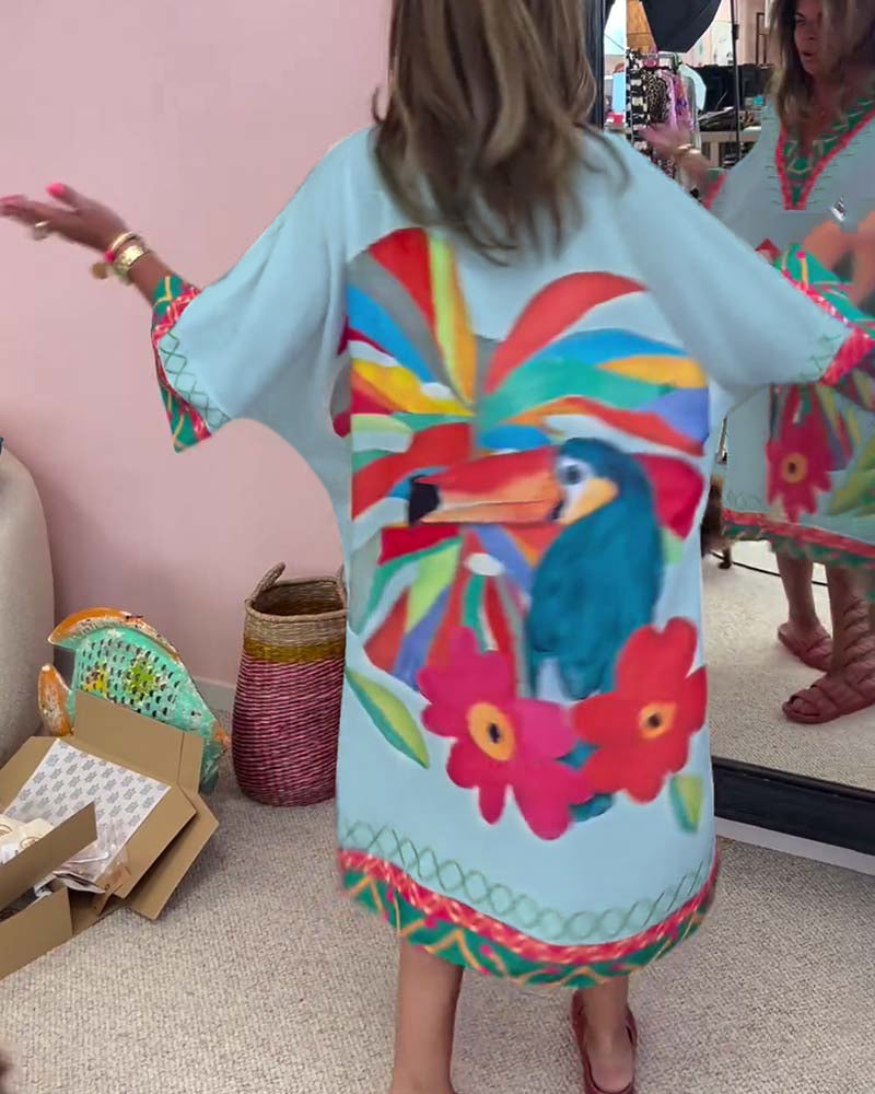 Robe à col en V imprimée Graffiti