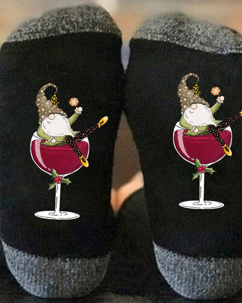 �Chaussettes de Noël unisexes avec des lutins et des verres à vin�