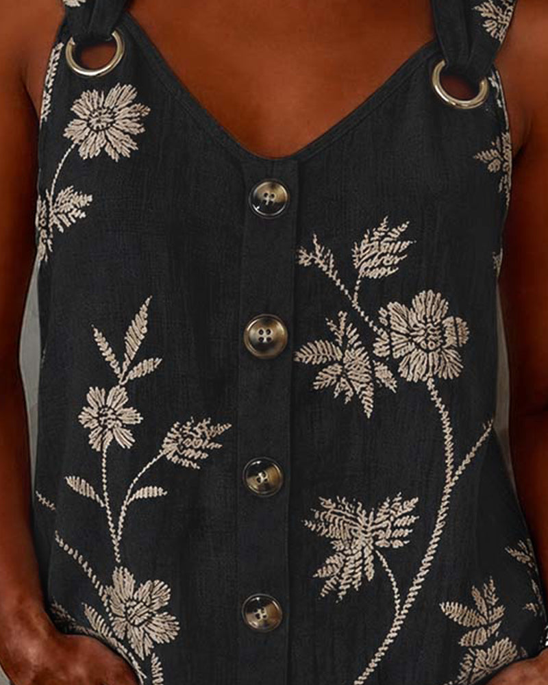 Débardeur Florale Camisole Anneau Métallique
