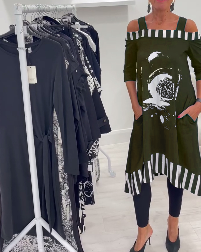 Robe Décolleté Large Imprimé Irrégulier