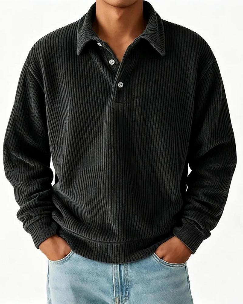 Pullover Sweatshirt Homme Col Bouton Rayé